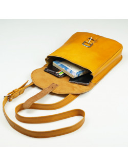 Talega en amarillo cosida en marrón