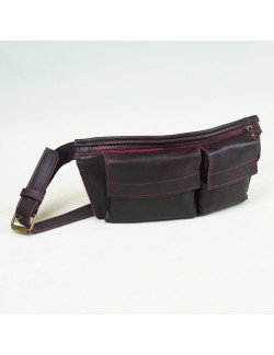 Alforja Ana color berenjena cosida con hilo burdeos claro