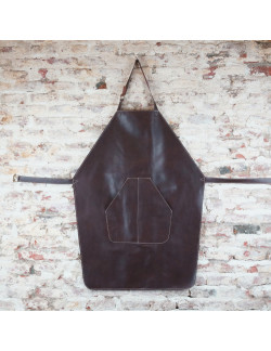 Delantal en marrón oscuro cosido en crudo